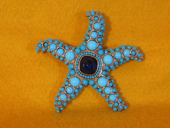 KJL Kenneth Jay Lane Blue Turquoise Starfish Broo… - image 6