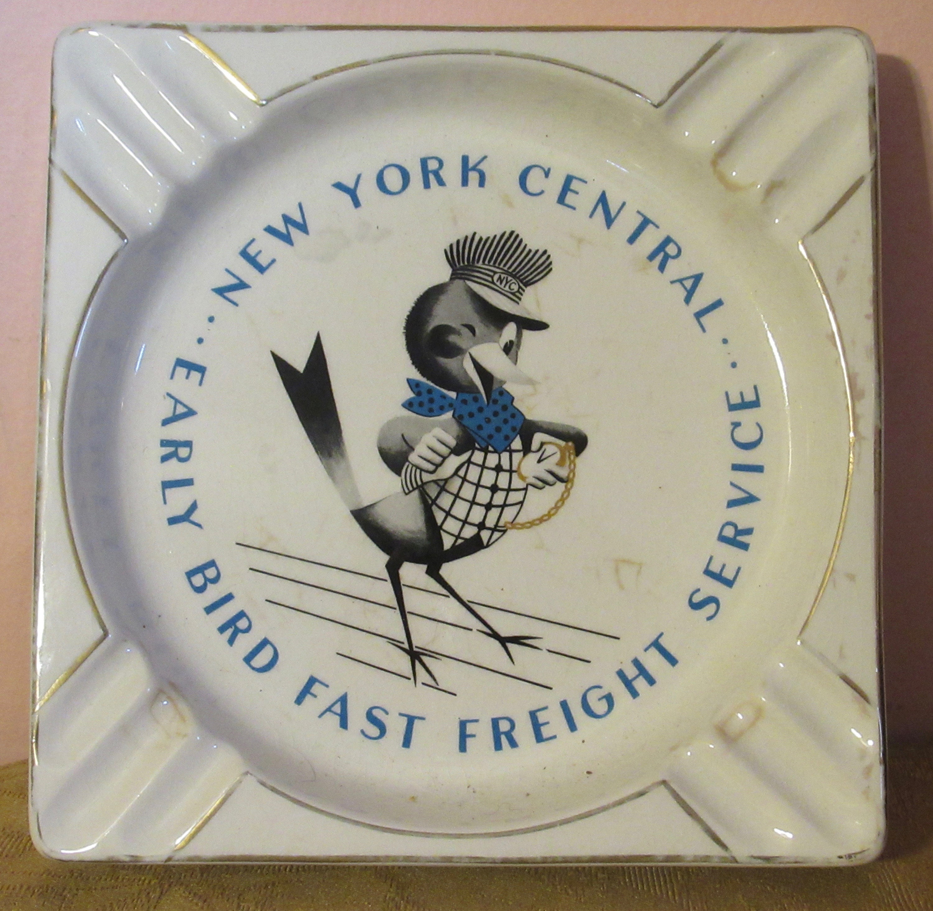 vintage Manhattan Ashtray アンカーホッキング1943年 1940s Railroad Ashtray: New York Central Early Bird, Salem Ceramic