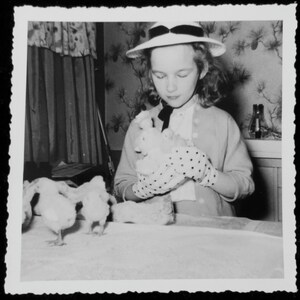 In Her Easter Bonnet 1950's Little Girl and Her Ducklings Snapshot Photo Free Shipping image 3