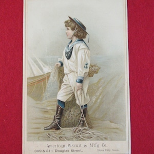 Original 1880&#39;s American Biscuit Company Victorian Trade Card - Sailor Boy