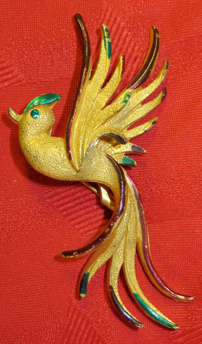 Free Shipping Cute Vintage 1960/'s Gold Tone Bird in Flight Brooch Pin