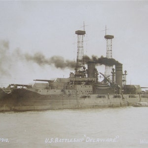 Original 1910&#39;s US Battleship Delaware Real Photo Postcard By William H Rau RPPC - Free Shipping