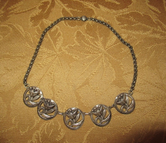 Antique 1900's Art Nouveau Floral Link Chain Hand… - image 1