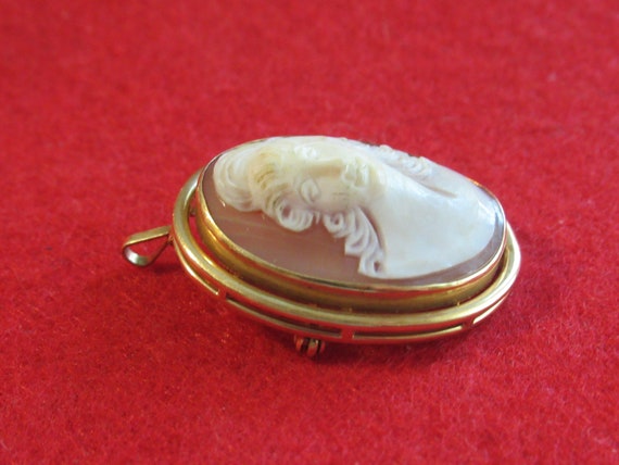 Mid Century 1950's Hand Carved Shell Cameo 14 Kt … - image 6