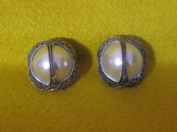 Awesome 1980's Marcasite With Faux Pearl Sterling… - image 4