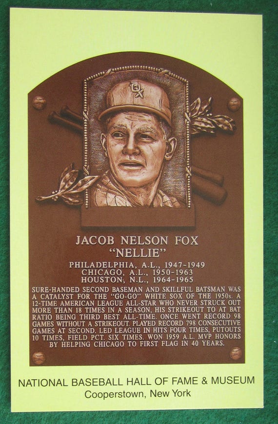 Jacob Nelson Fox Chicago White Sox HOF Plaque Postcard - Etsy