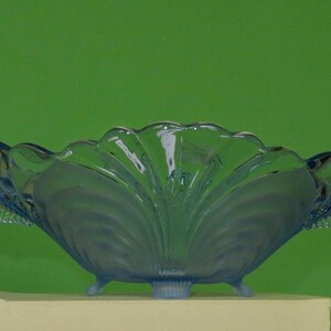 Lovely 1940&#39;s Walther & Sohne Powder Blue Frosted Art Deco Glass Peacock Molded Bowl