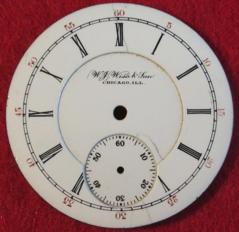 Original Pocket Watch Face Replacement WJ Wish & Son Chicago Etsy