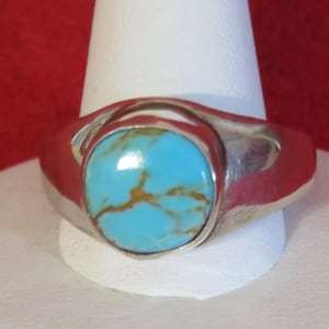 Vintage 1960&#39;s Navajo Signed M. Acoma Sterling Silver Turquoise Ring Size 13