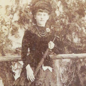 Original 1880's Adorable Young Girl With Umbrella E. H. Hugill Ingersoll Ontario CDV Photo - Free Shipping