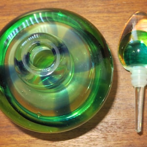 Gorgeous Green 2 Piece 1960&#39;s Heavy Art Glass Perfume Bottle - Free Shipping