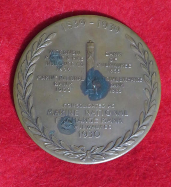 Original 1930 Marine National Exchange Bank Milwaukee Bronze 100th