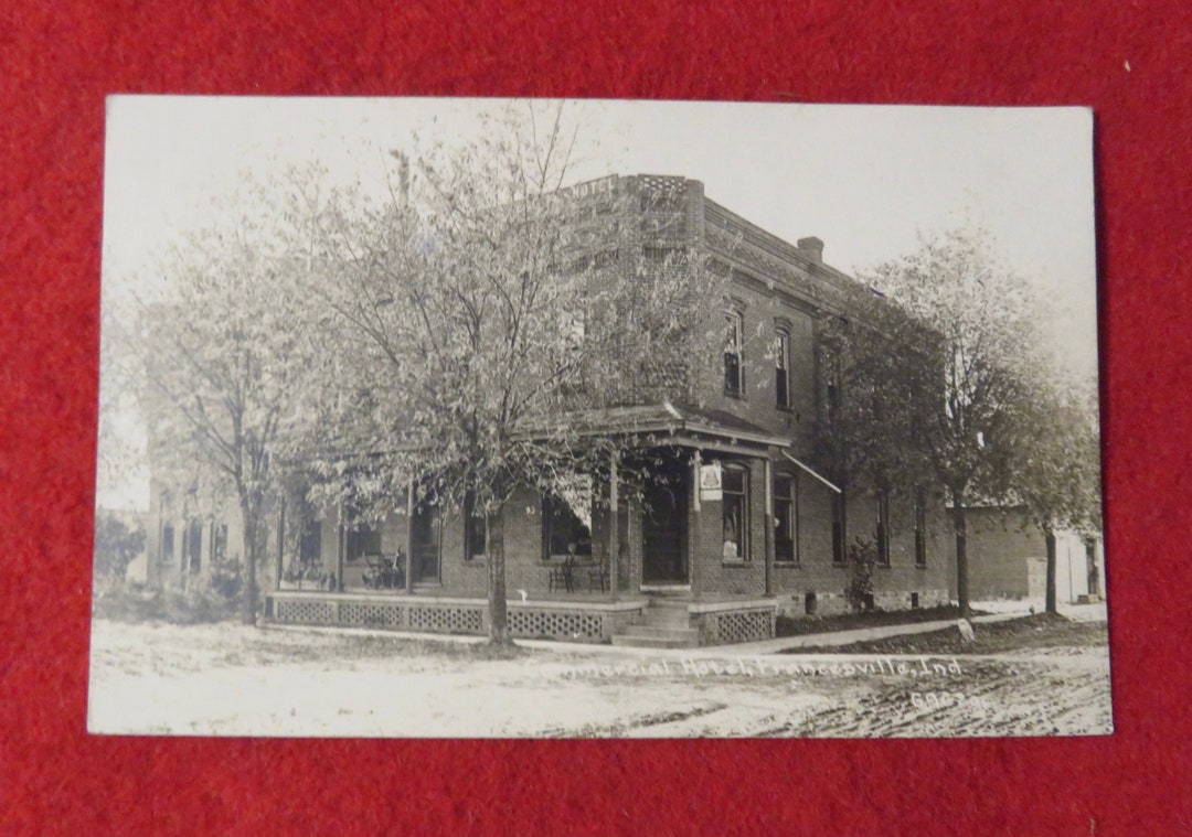 Original 1910 Francesville Indiana Main Street USA Commercial Hotel RPPC Real Photo Postcard C H