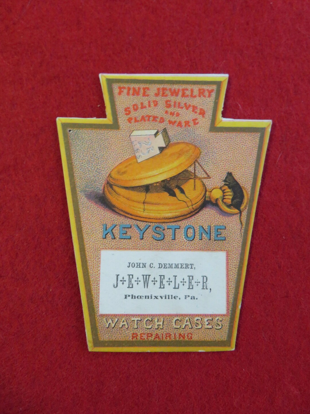 1880's Keystone Watch Case Company Victorian Trade Card Advertising
