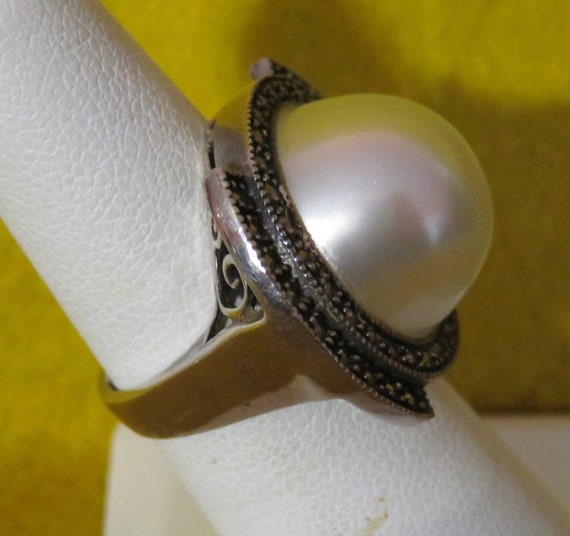 Awesome 1980's Marcasite With Faux Pearl Sterling… - image 3