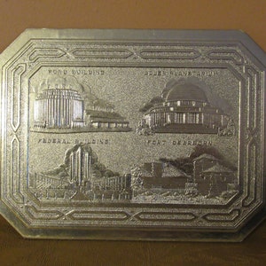 1933 Century Of Progress Chicago World&#39;s Fair Souvenir Aluminum Hot Pad Pot Holder