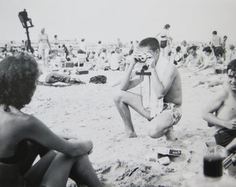 Caught Taking Pictures - Vintage 1950's Snapshot Photo Of Young Man At The Beach Taking A Picture - Free Shipping