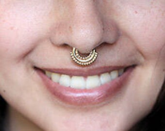 Solid 14k Gold Septum Jewelry , Gold Septum Ring, Nose Ring, Cartilage Jewelry, Septum Jewelry, Indian Septum Jewelry, Nose Piercing, Tragus