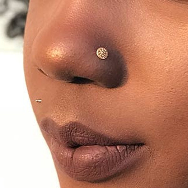 Solid Gold Nose Stud, Gold Nose Pin, 18 Gauge Nose Stud, 1mm Nose Stud, 20 Gauge Nose Stud, Nose Ring Stud, Tribal Nose Stud, Nose Piercing