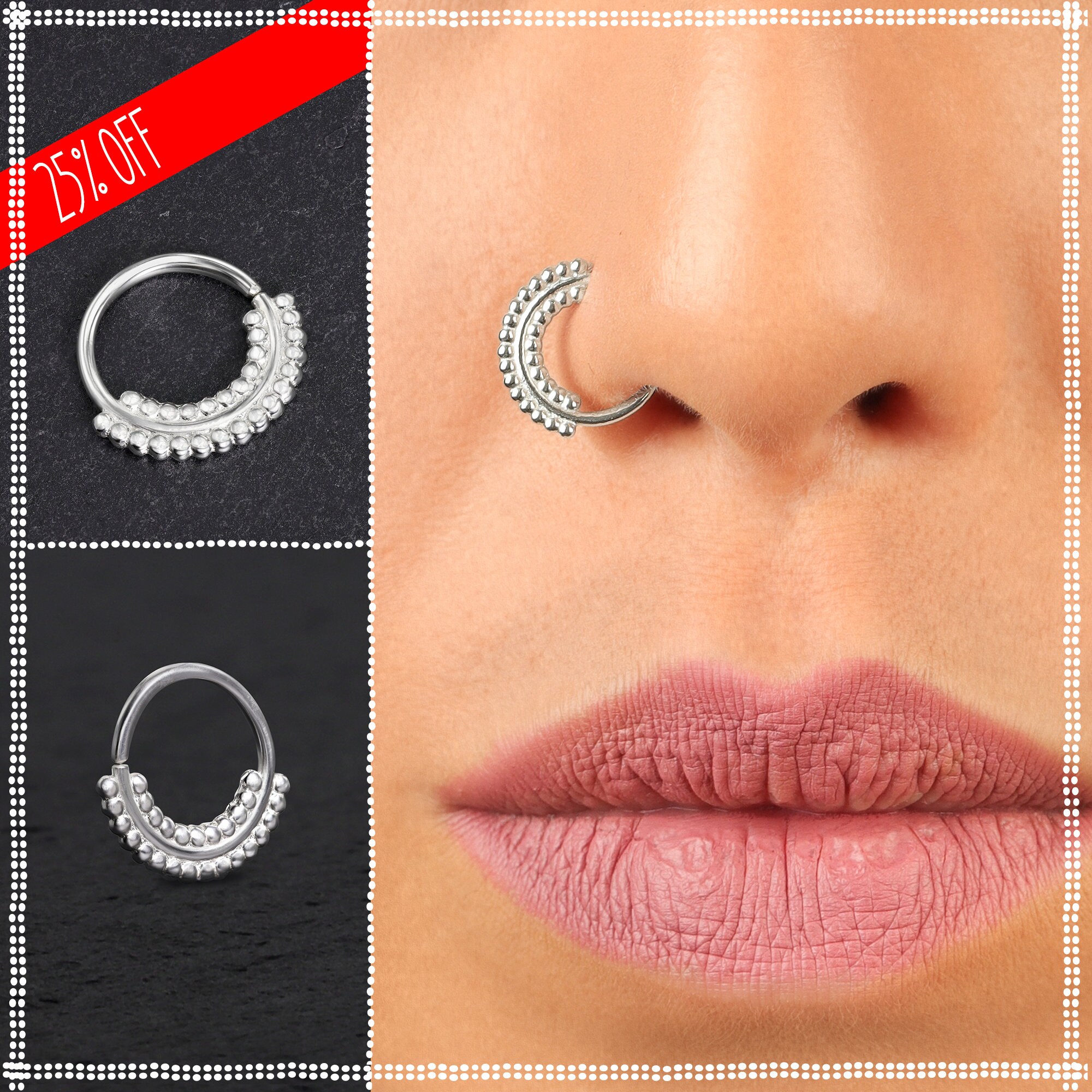 Silver Nose Ring 18 Gauge Nose Ring Indian Nose Ring Etsy