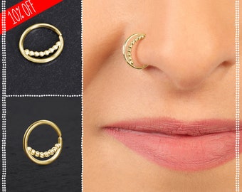 18 Gauge Nose Ring Gold | Gold Nose Ring | Solid Gold Hoop | Nose Hoops | Nose Ring 20g | Nose Piercing Jewelry | Rose Gold Nose Ring | Tiny