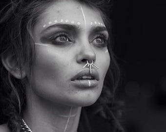 Sun Septum Ring Sunshine Ray Goddess Piercing Tribal Geometric Sterling Silver Oversized Goth Long Lines Nose Ring Cartilage Jewelry