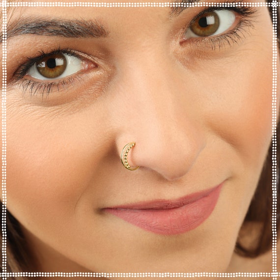Karizma Jewels Golden real gold nose stud 14k ethnic indian piercing nose  ring push pin gnp-176 at Rs 1131/piece in Jalandhar