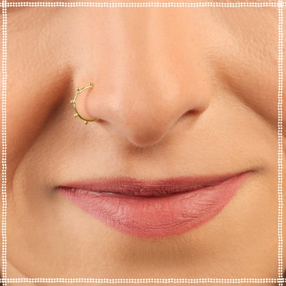 14k Yellow Gold Nose Ring, Dainty Nose Hoop Clicker, Unique Minimalist Nose  Hoop | eBay