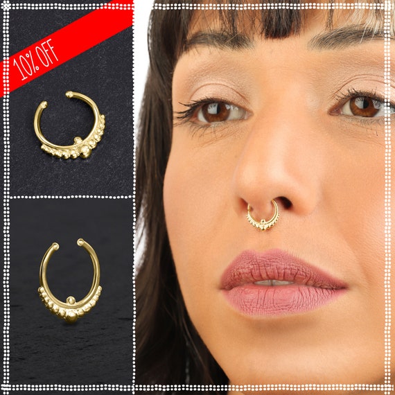 Buy Duan Fake Septum Nose Ring Fake Nose Rings Gold and Silver Fake Body  Jewelry No Piercing Needed Set of Two Unisex C Shape Nose Ring Stud at  Amazon.in