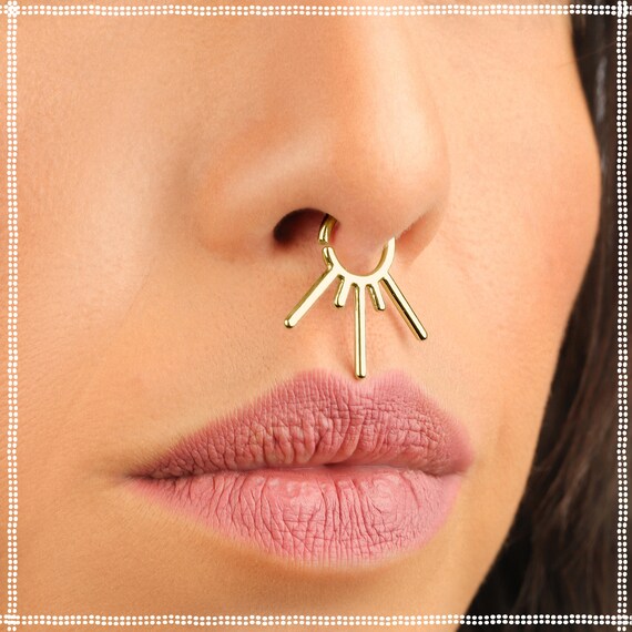 Gold Hoop Nose Ring with 5 Diamonds and Dangling Ball End – Indian Goddess  Boutique llc