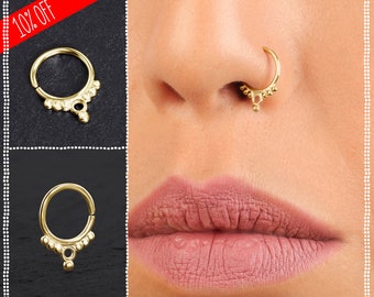 Ethnic Nose Ring | Nose Ring 20g | Solid Gold Nose Ring | Gold Nose Hoop | 18 Gauge Nose Ring | Indian Nose Ring | Hoop Nose Ring