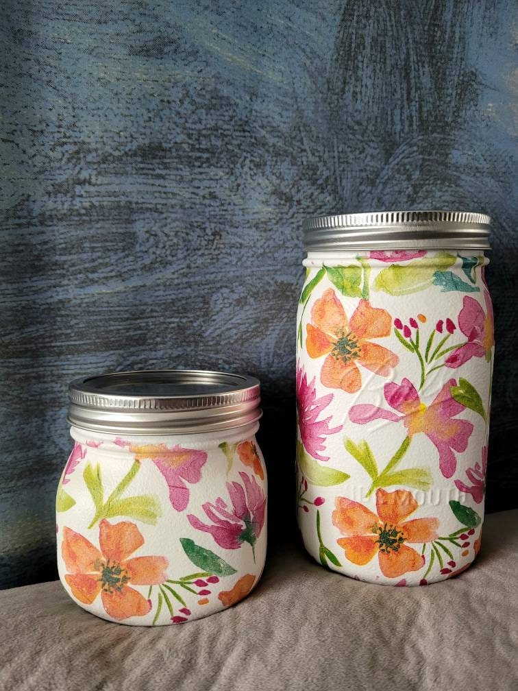 Set of 2 Hand painted Mason Jars. Coin Jar Vase Etsy