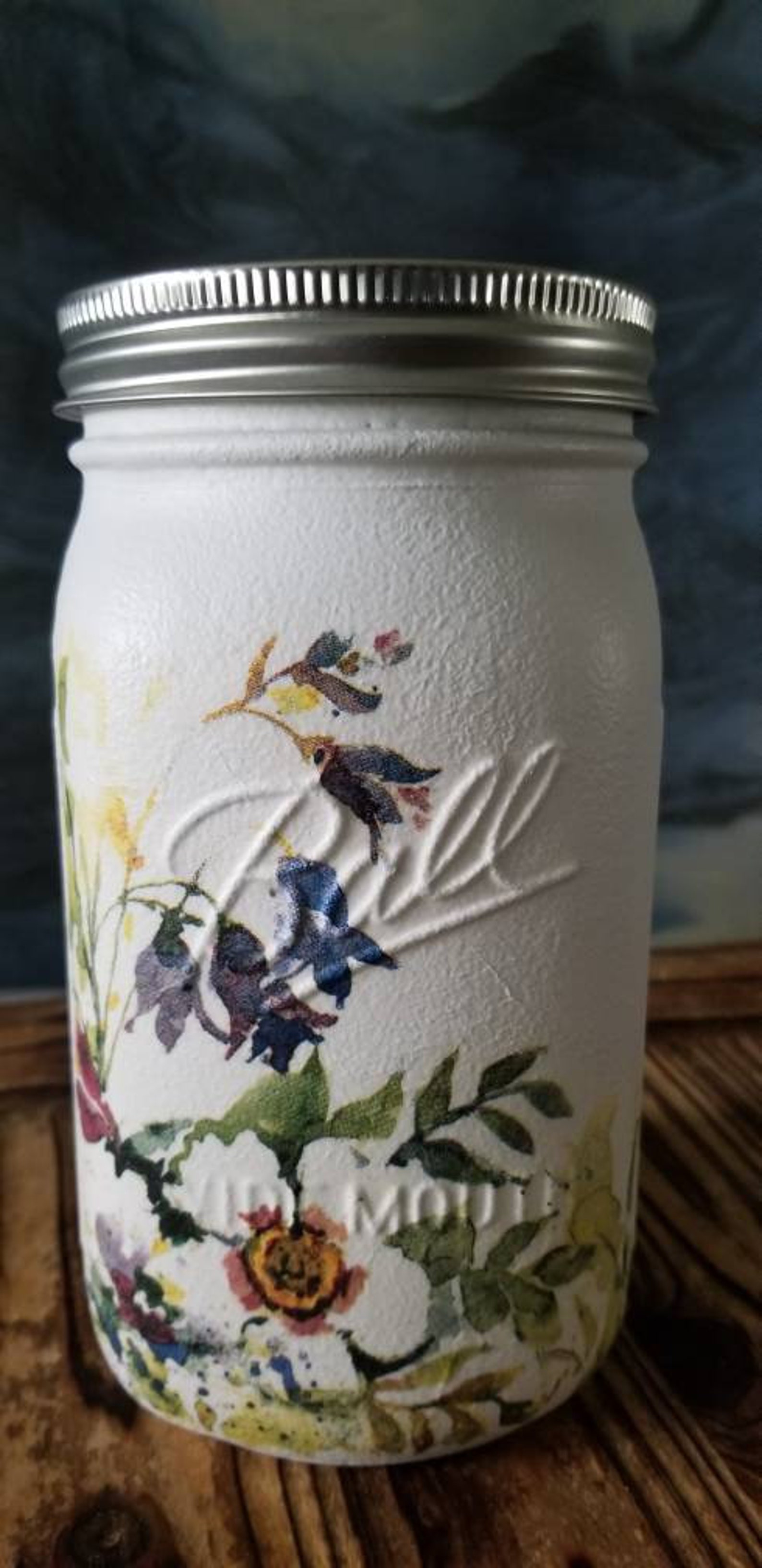 Hand painted decoupage Mason Jar. Farm flowers. Coin Jar | Etsy