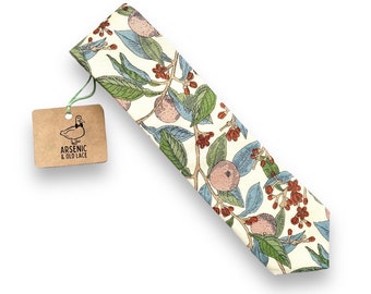 Men's Sage Green Liberty Neck Tie in Summer House Conservatory Fruits. Available as Skinny/Slim Tie or Standard Tie
