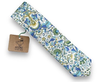 Men's Sage Green and Blue Liberty Neck Tie; Available as Skinny/Slim Tie or Standard Tie