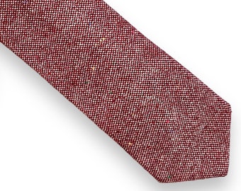 Men's Berry Red Wool, Tweed, Multi-Speckled Neck Tie; Available as Skinny Tie/Slim Tie or Standard Tie