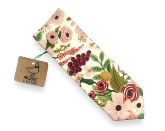 Men's Rifle Paper Co. Burgundy, Maroon, Green and Peach Floral Neck Tie; Available as Skinny/Slim Tie or Standard Tie