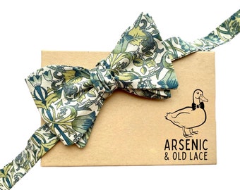 William Morris Bow Tie: Sage Green Lodden Print, Handmade in England