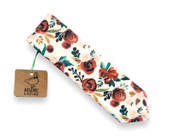 Men&#39;s Terracotta, Rusty Orange, Copper Floral Neck Tie; Available as Skinny/Slim Tie or Standard Tie