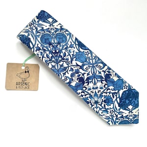 Men's Blue William Morris Neck Tie; Available as Skinny/Slim Tie or Standard Tie