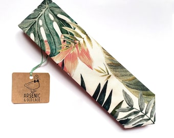 Men&#39;s Palm Leaf Green Tropical Neck Tie; Available as Skinny/Slim Tie or Standard Tie
