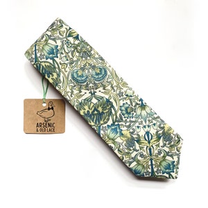 Men's Sage Green William Morris Neck Tie; Available as Skinny/Slim Tie or Standard Tie