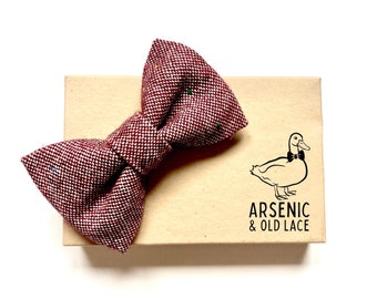 Men's Berry Red Burgundy Wool Tweed Multi-Flecked Bow Tie - available as traditional self-tie or pre-tied.