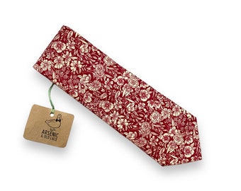 Men's Berry Burgundy Red Wine/Maroon Floral Neck Tie; Available as Skinny/Slim Tie or Standard Tie