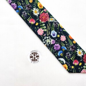 Men's Dark Navy Wild Flower Floral Neck Tie Available as Skinny Tie, Slim Tie or Standard Tie image 5