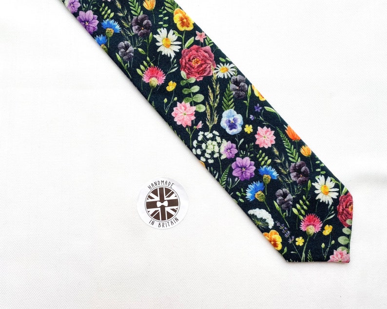 Men's Dark Navy Wild Flower Floral Neck Tie Available as Skinny Tie, Slim Tie or Standard Tie image 5