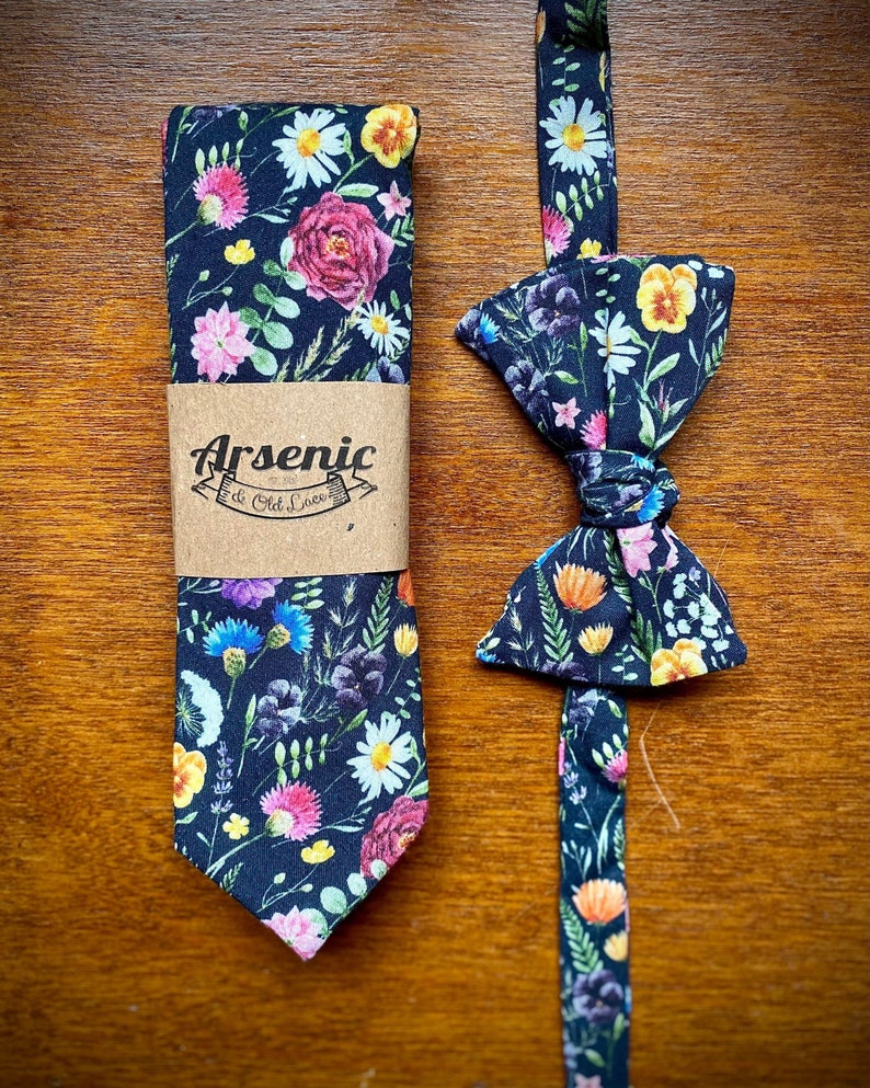 Men's Dark Navy Wild Flower Floral Neck Tie Available as Skinny Tie, Slim Tie or Standard Tie image 4