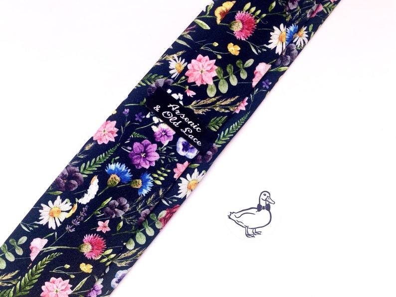 Men's Dark Navy Wild Flower Floral Neck Tie Available as Skinny Tie, Slim Tie or Standard Tie image 3