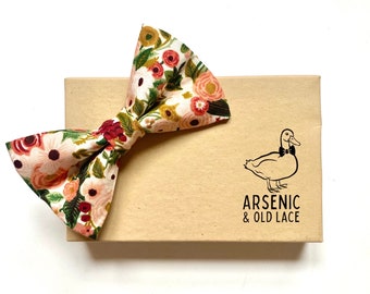 Men's Rifle Paper Co. Burgundy, Maroon and Blush Peach Floral Bow Tie - available as traditional self-tie or pre-tied.