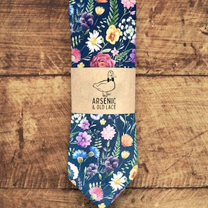 Men's Dark Navy Wild Flower Floral Neck Tie Available as Skinny Tie, Slim Tie or Standard Tie image 2